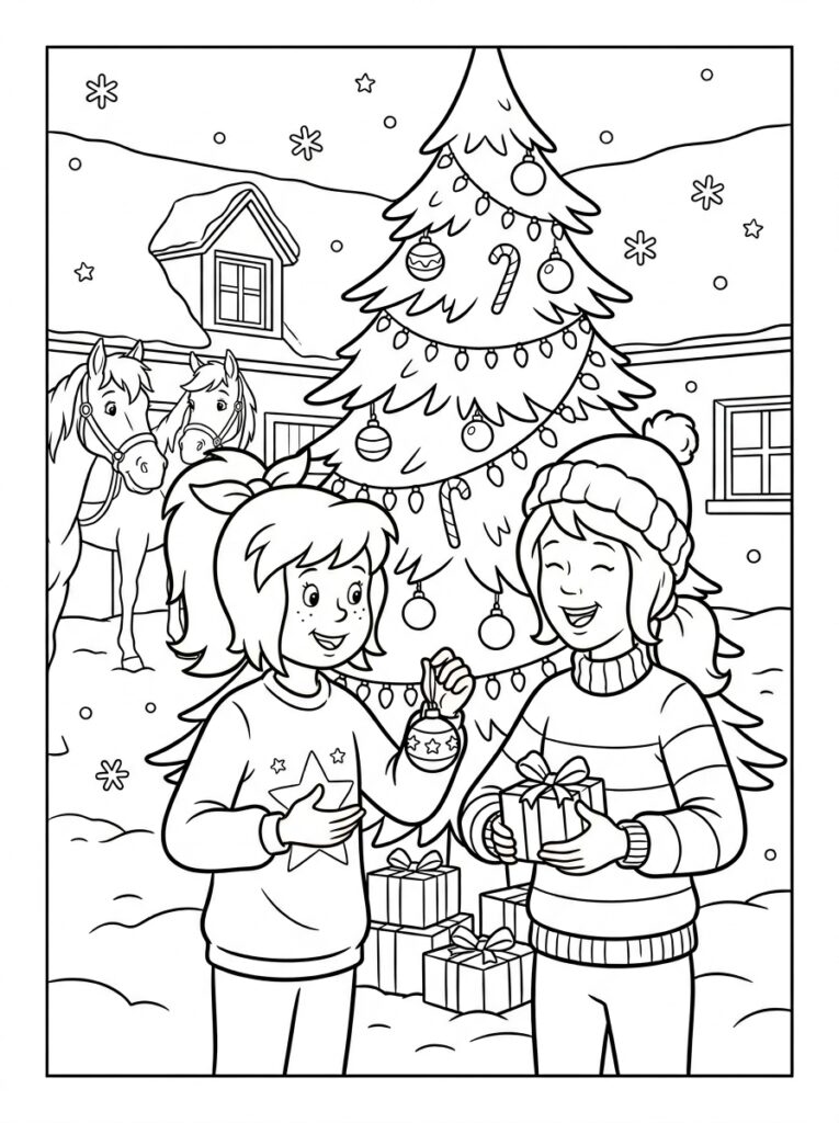 Bibi en Tina kerst Kleurplaten (Gratis PDF Printables) 11 - gratis kleurplaat om te printen