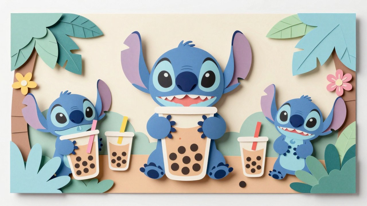 Bubble tea Stitch Kleurplaten