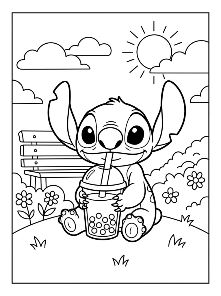 Bubble tea Stitch Kleurplaten (Gratis PDF Printables) 05 - gratis kleurplaat om te printen