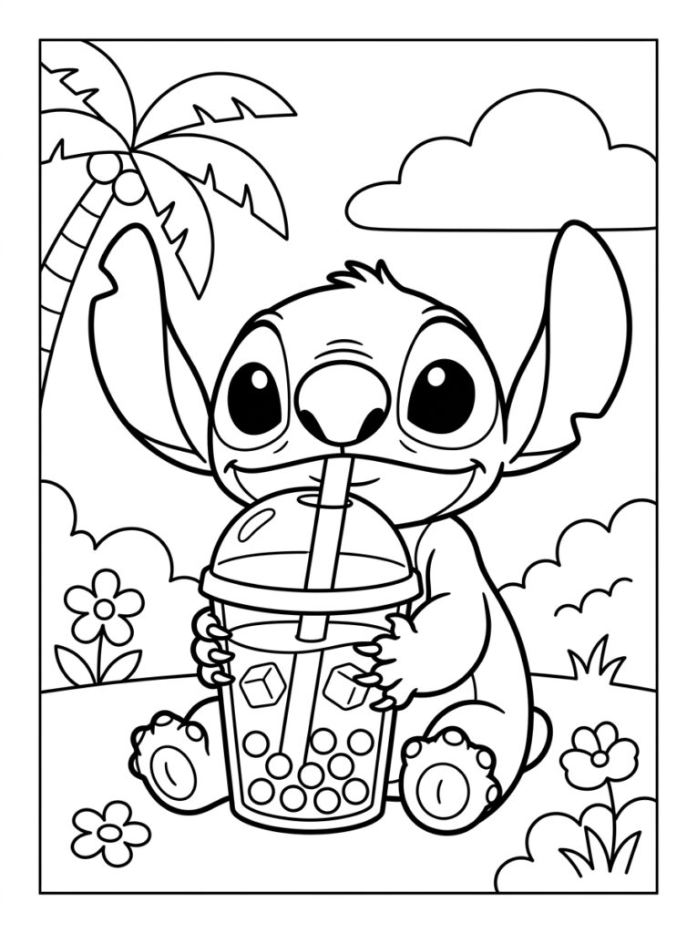 Bubble tea Stitch Kleurplaten (Gratis PDF Printables) 06 - gratis kleurplaat om te printen