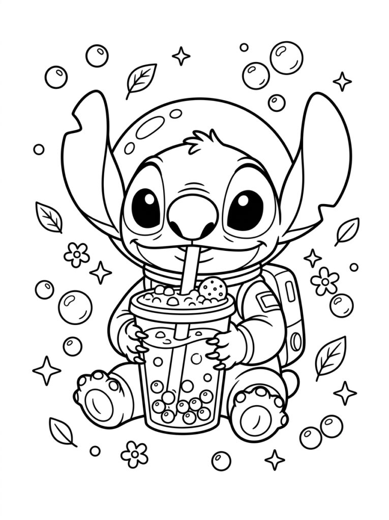 Bubble tea Stitch Kleurplaten (Gratis PDF Printables) 07 - gratis kleurplaat om te printen