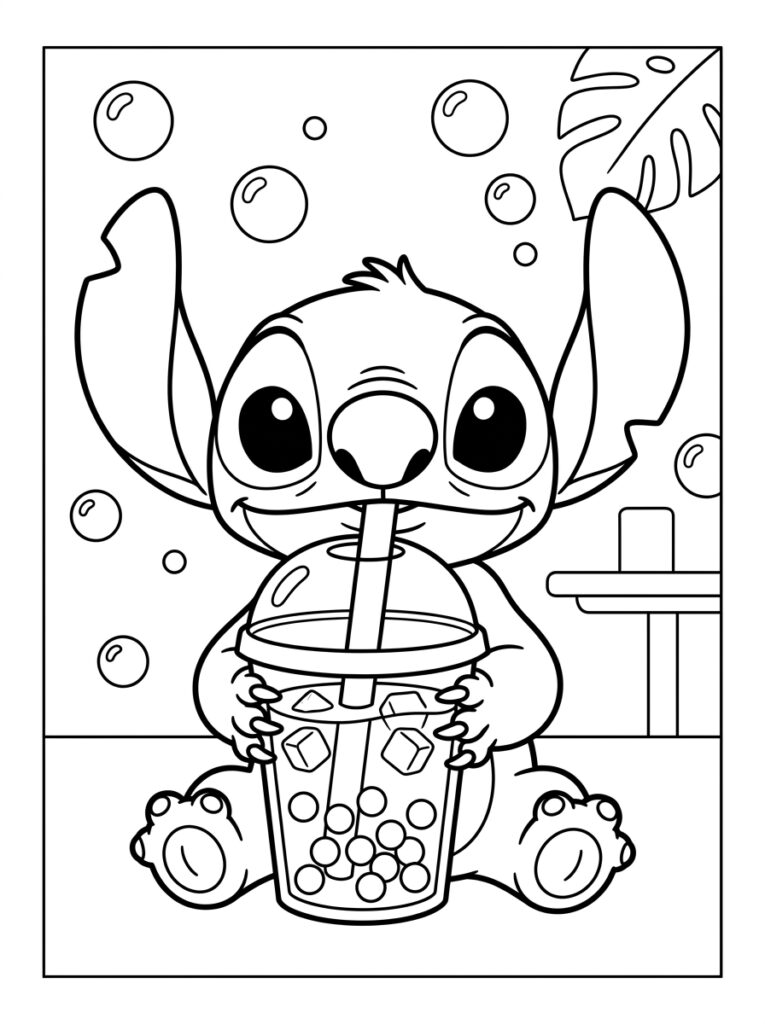 Bubble tea Stitch Kleurplaten (Gratis PDF Printables) 08 - gratis kleurplaat om te printen