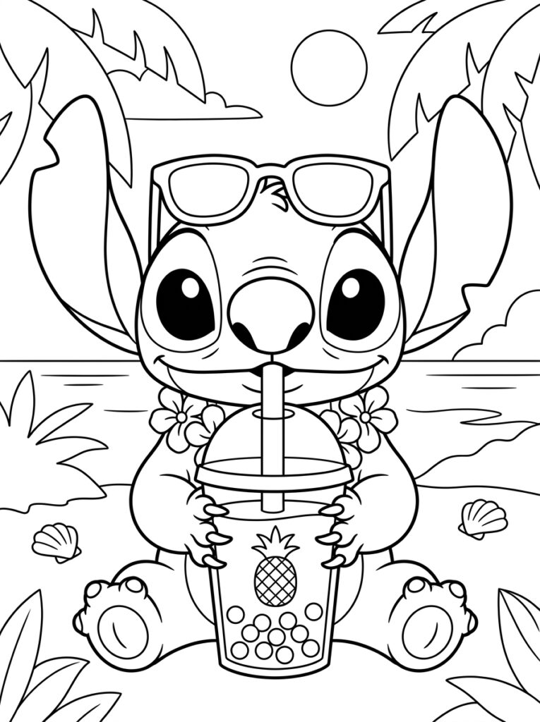 Bubble tea Stitch Kleurplaten (Gratis PDF Printables) 09 - gratis kleurplaat om te printen