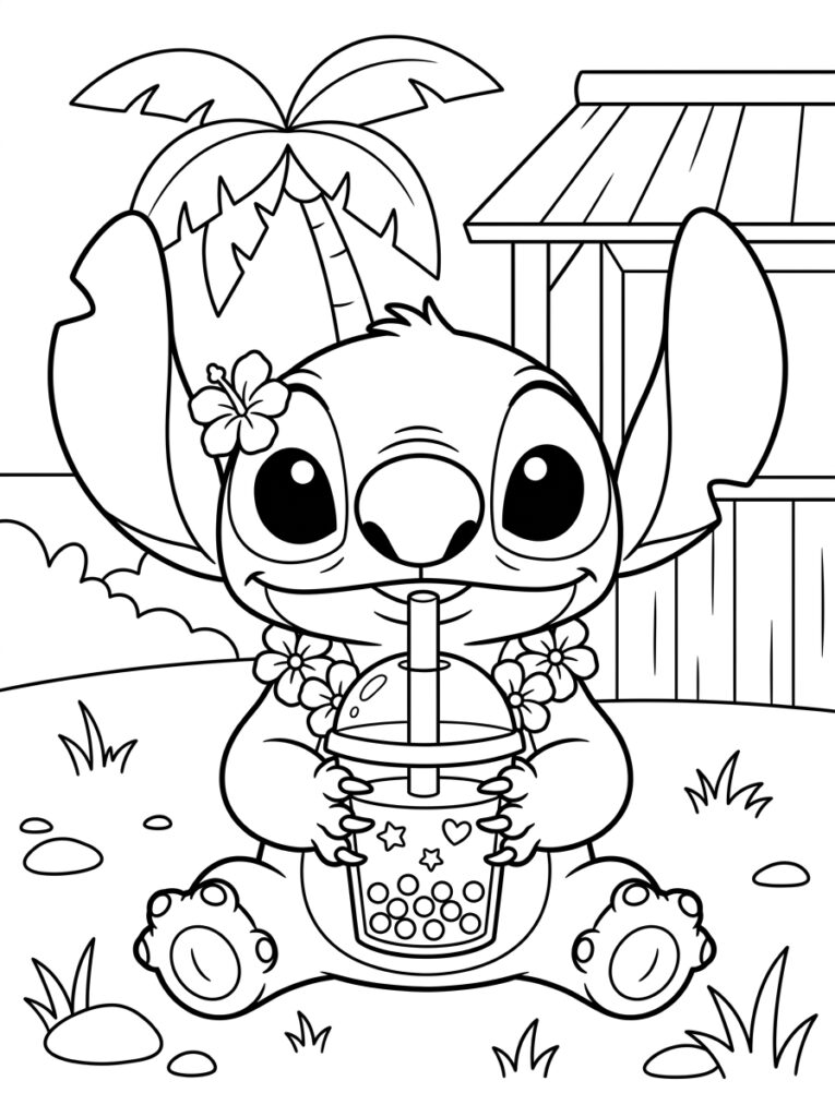 Bubble tea Stitch Kleurplaten (Gratis PDF Printables) 10 - gratis kleurplaat om te printen