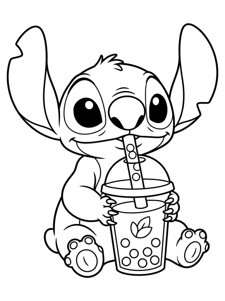 Bubble tea Stitch Kleurplaten (Gratis PDF Printables) 11 - gratis kleurplaat om te printen