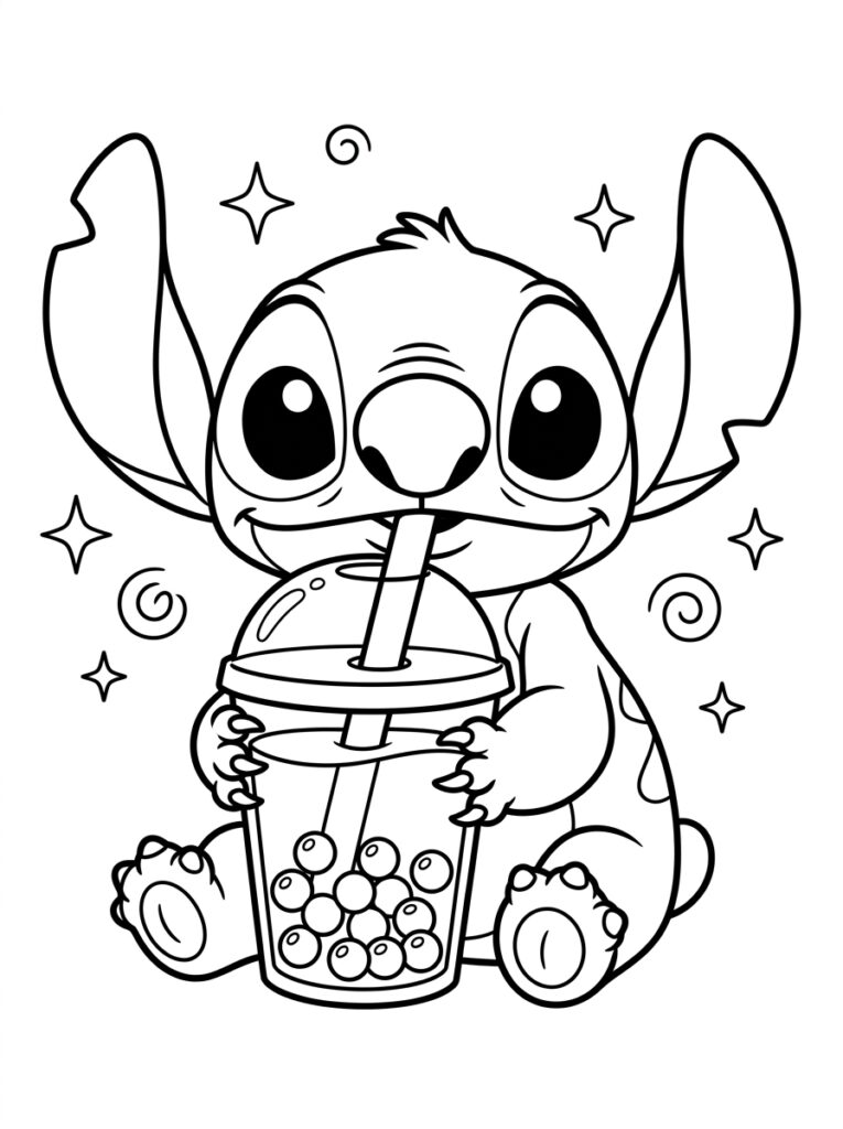 Bubble tea Stitch Kleurplaten (Gratis PDF Printables) 12 - gratis kleurplaat om te printen
