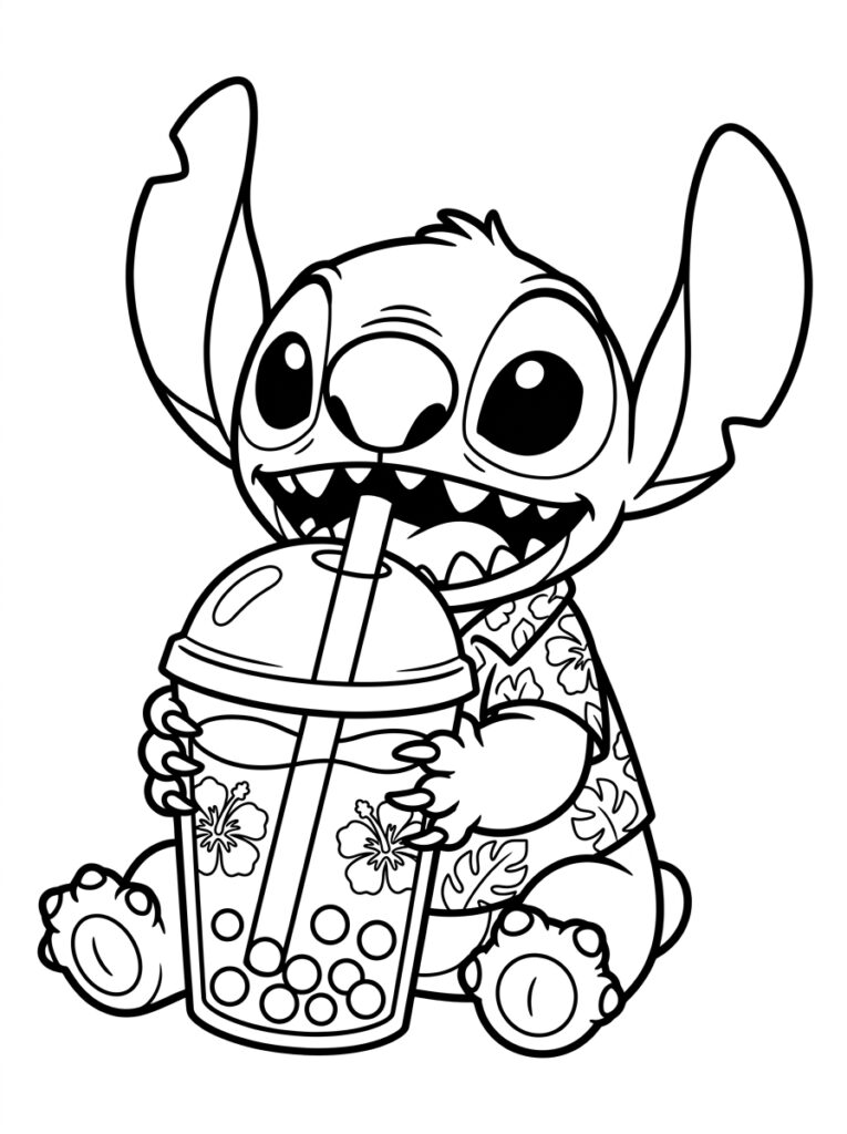Bubble tea Stitch Kleurplaten (Gratis PDF Printables) 13 - gratis kleurplaat om te printen