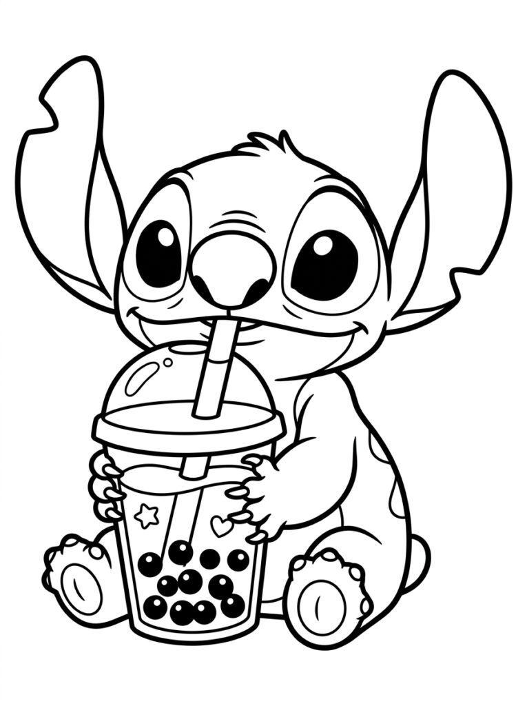 Bubble tea Stitch Kleurplaten (Gratis PDF Printables) 14 - gratis kleurplaat om te printen