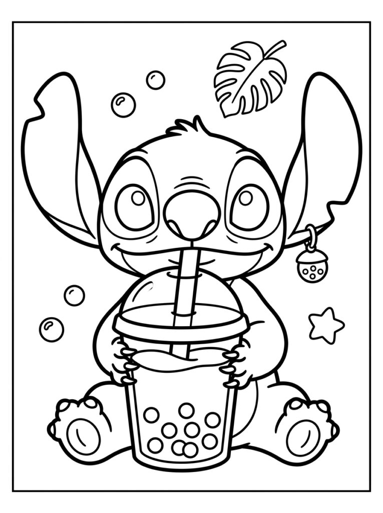 Bubble tea Stitch Kleurplaten (Gratis PDF Printables) 15 - gratis kleurplaat om te printen