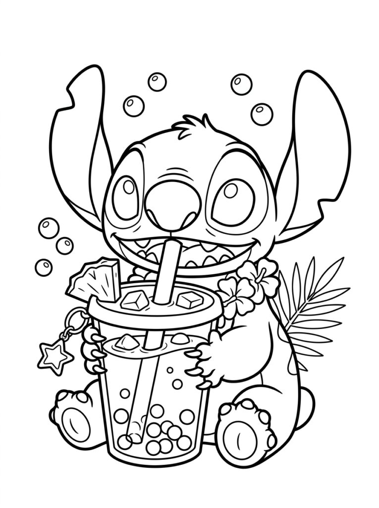 Bubble tea Stitch Kleurplaten (Gratis PDF Printables) 16 - gratis kleurplaat om te printen
