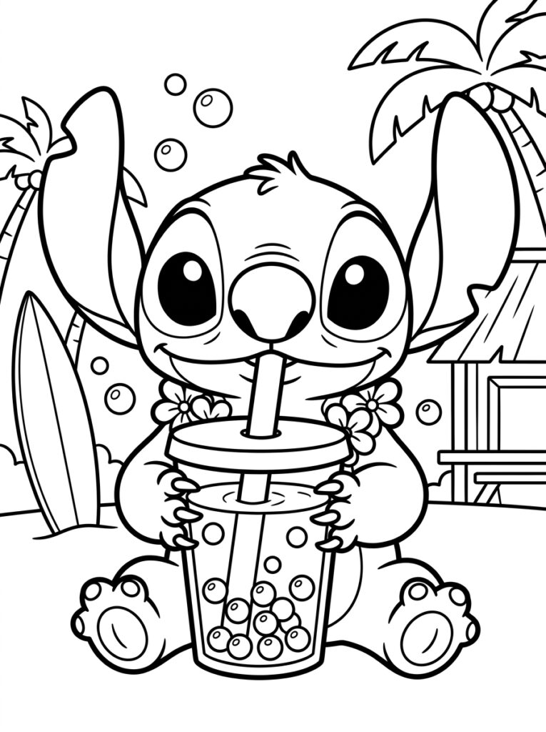 Bubble tea Stitch Kleurplaten (Gratis PDF Printables) 17 - gratis kleurplaat om te printen