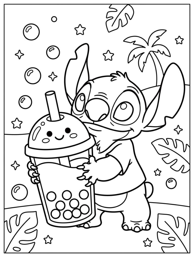 Bubble tea Stitch Kleurplaten (Gratis PDF Printables) 18 - gratis kleurplaat om te printen