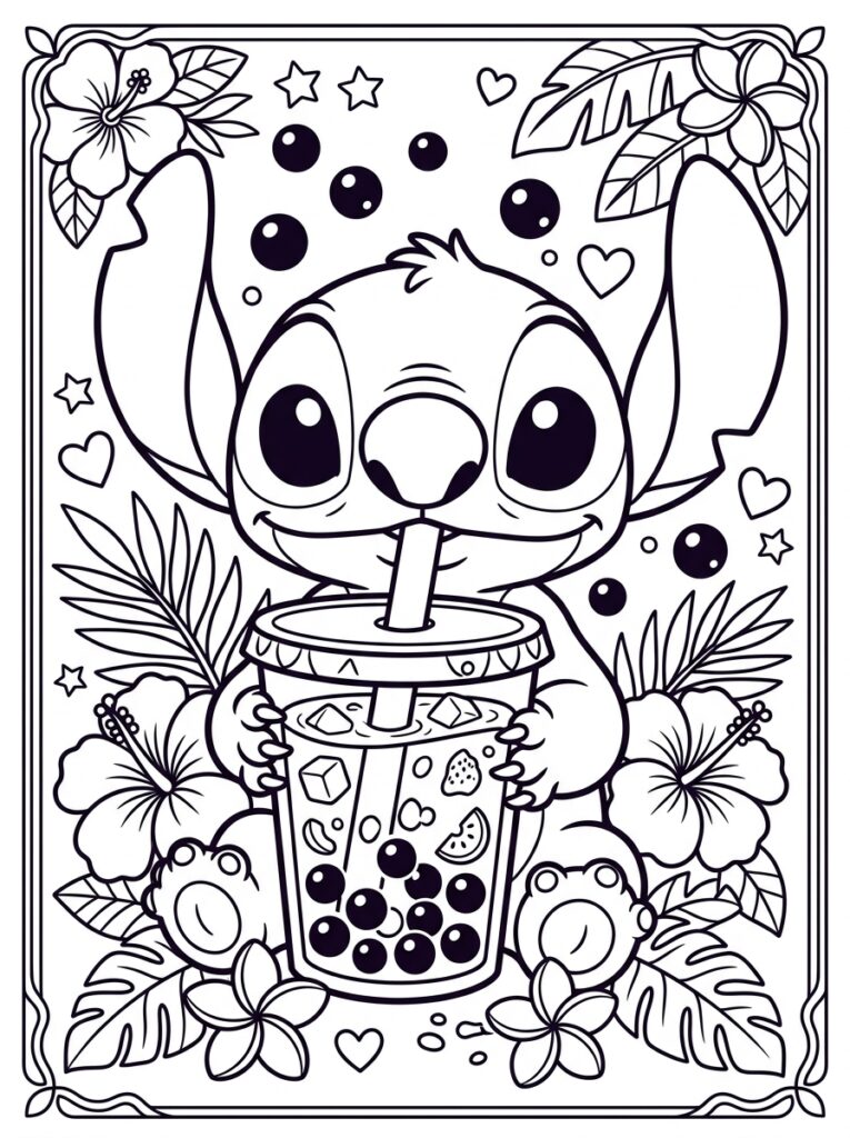 Bubble tea Stitch Kleurplaten (Gratis PDF Printables) 19 - gratis kleurplaat om te printen