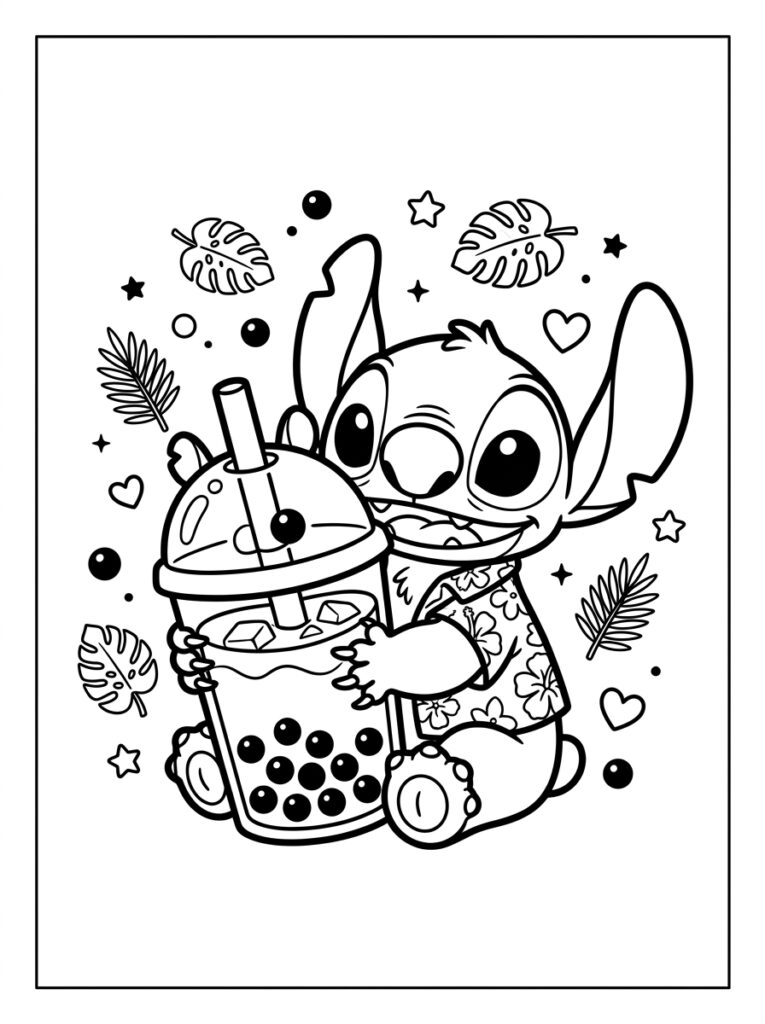 Bubble tea Stitch Kleurplaten (Gratis PDF Printables) 20 - gratis kleurplaat om te printen