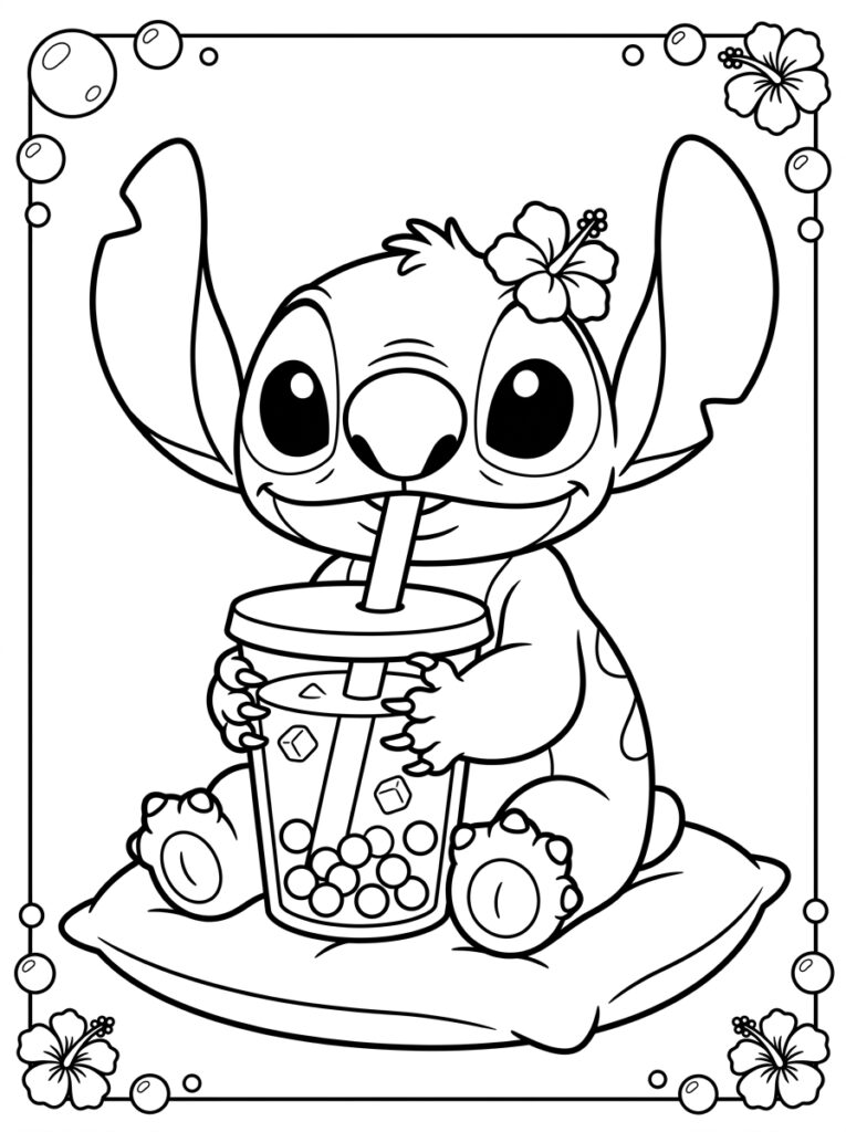 Bubble tea Stitch Kleurplaten (Gratis PDF Printables) 21 - gratis kleurplaat om te printen