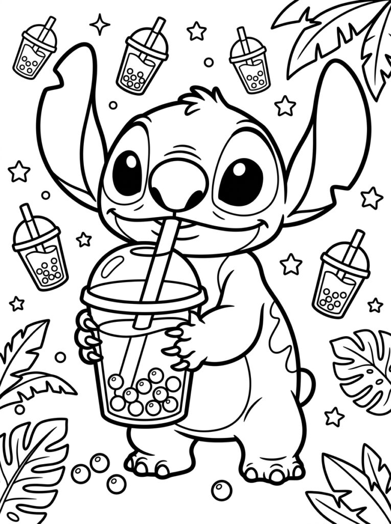 Bubble tea Stitch Kleurplaten (Gratis PDF Printables) 22 - gratis kleurplaat om te printen