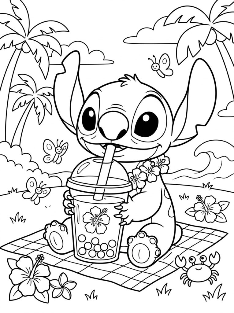 Bubble tea Stitch Kleurplaten (Gratis PDF Printables) 23 - gratis kleurplaat om te printen
