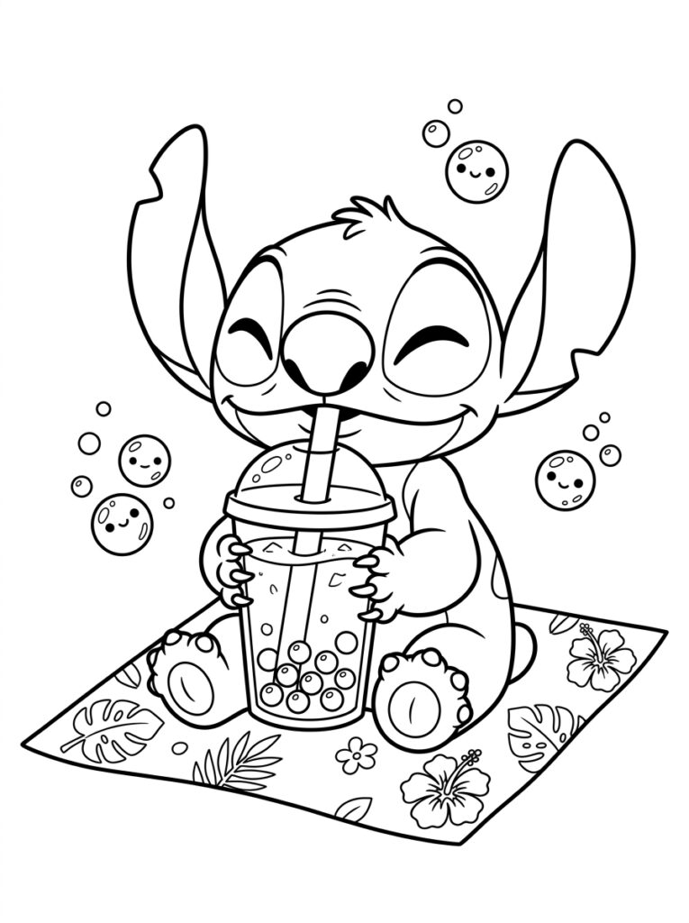 Bubble tea Stitch Kleurplaten (Gratis PDF Printables) 25 - gratis kleurplaat om te printen