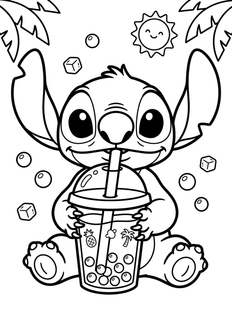 Bubble tea Stitch Kleurplaten (Gratis PDF Printables) 26 - gratis kleurplaat om te printen