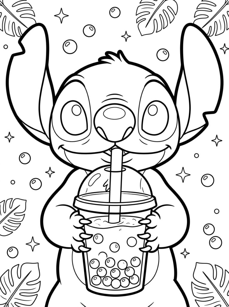 Bubble tea Stitch Kleurplaten (Gratis PDF Printables) 27 - gratis kleurplaat om te printen