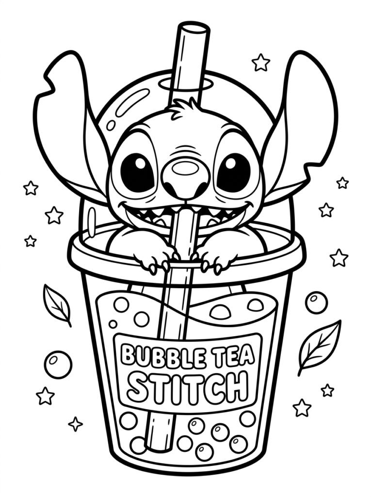 Bubble tea Stitch Kleurplaten (Gratis PDF Printables) 28 - gratis kleurplaat om te printen