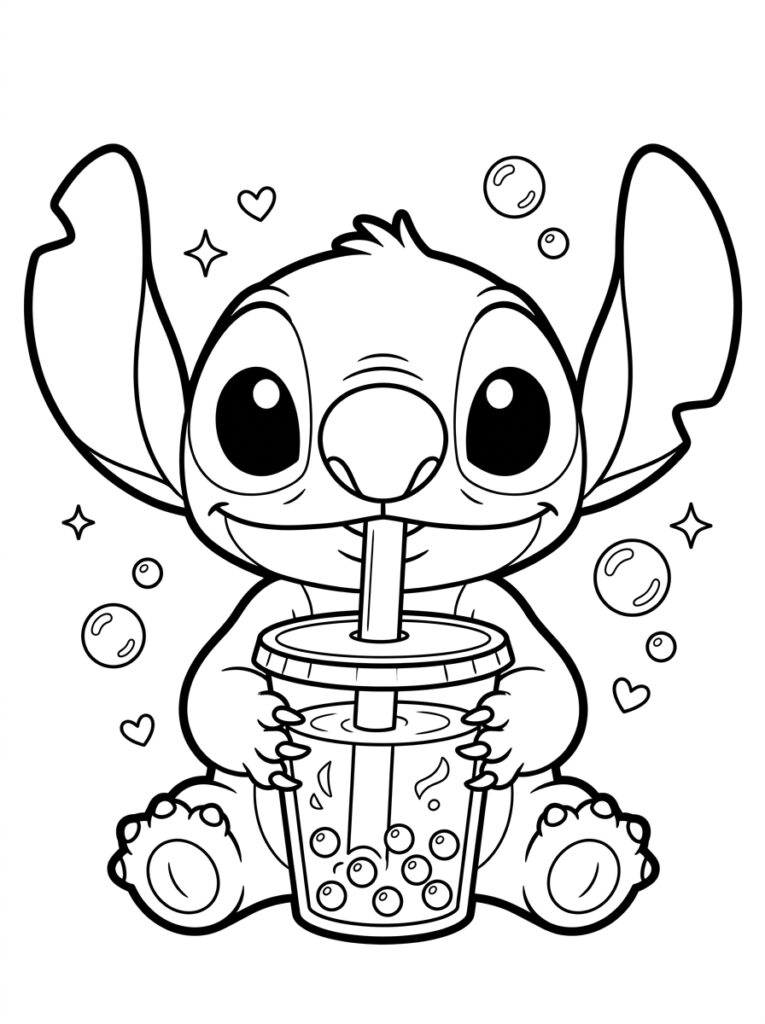 Bubble tea Stitch Kleurplaten (Gratis PDF Printables) 29 - gratis kleurplaat om te printen