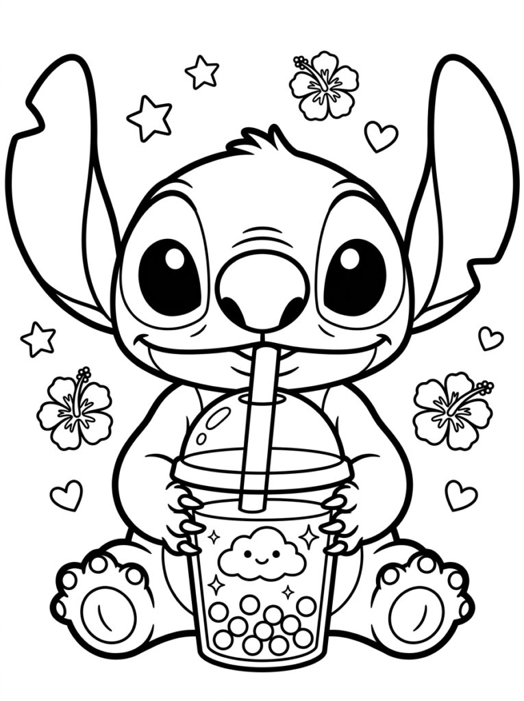 Bubble tea Stitch Kleurplaten (Gratis PDF Printables) 30 - gratis kleurplaat om te printen