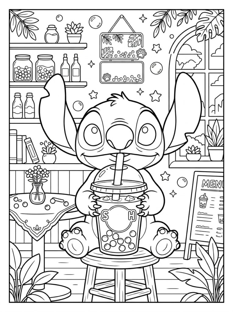 Bubble tea Stitch Kleurplaten (Gratis PDF Printables) 31 - gratis kleurplaat om te printen