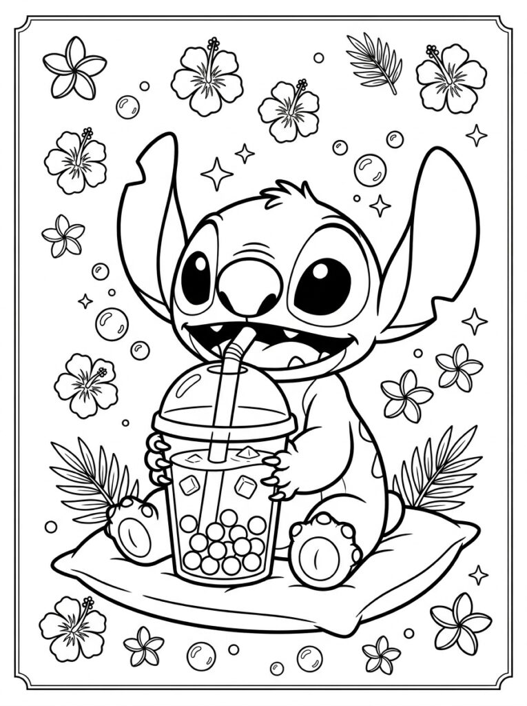Bubble tea Stitch Kleurplaten (Gratis PDF Printables) 32 - gratis kleurplaat om te printen