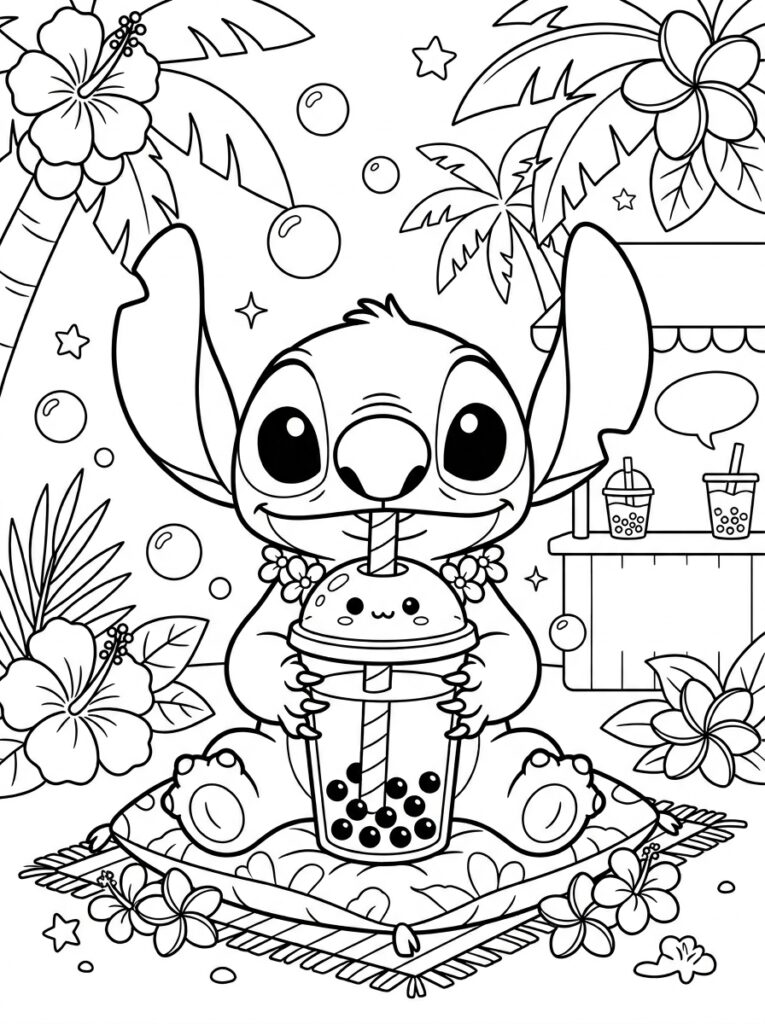 Bubble tea Stitch Kleurplaten (Gratis PDF Printables) 33 - gratis kleurplaat om te printen