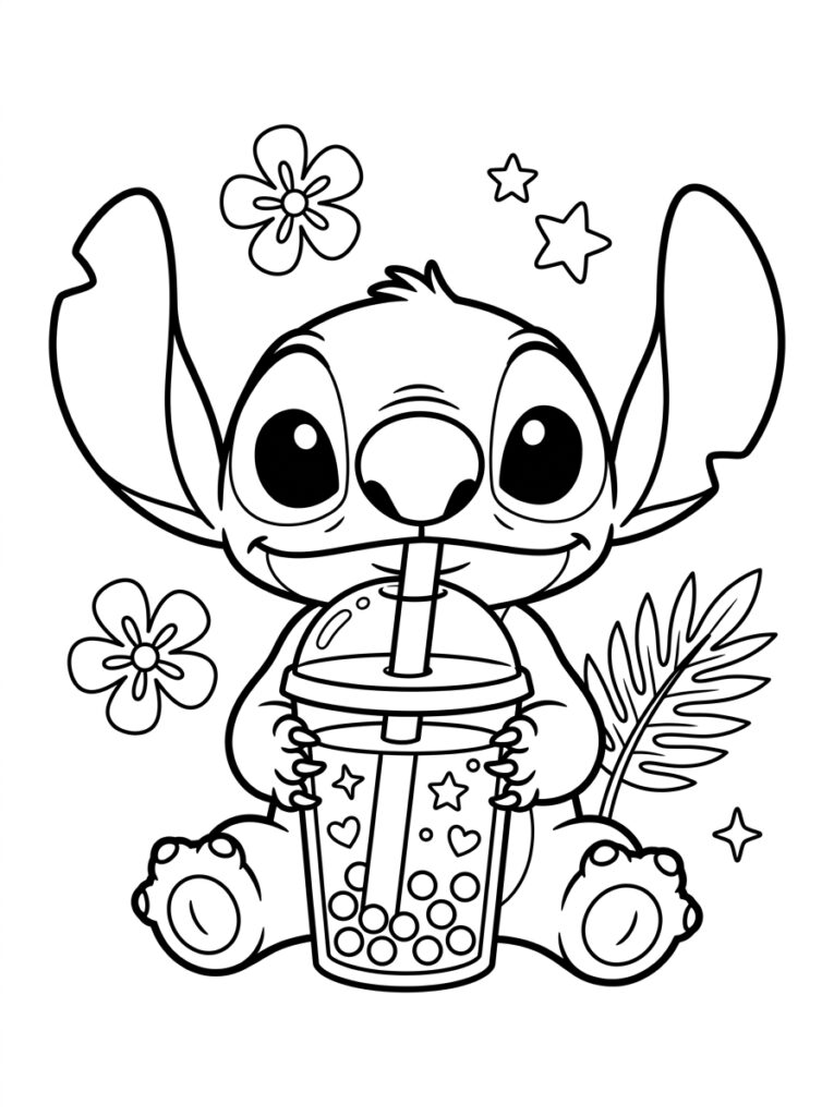 Bubble tea Stitch Kleurplaten (Gratis PDF Printables) 34 - gratis kleurplaat om te printen