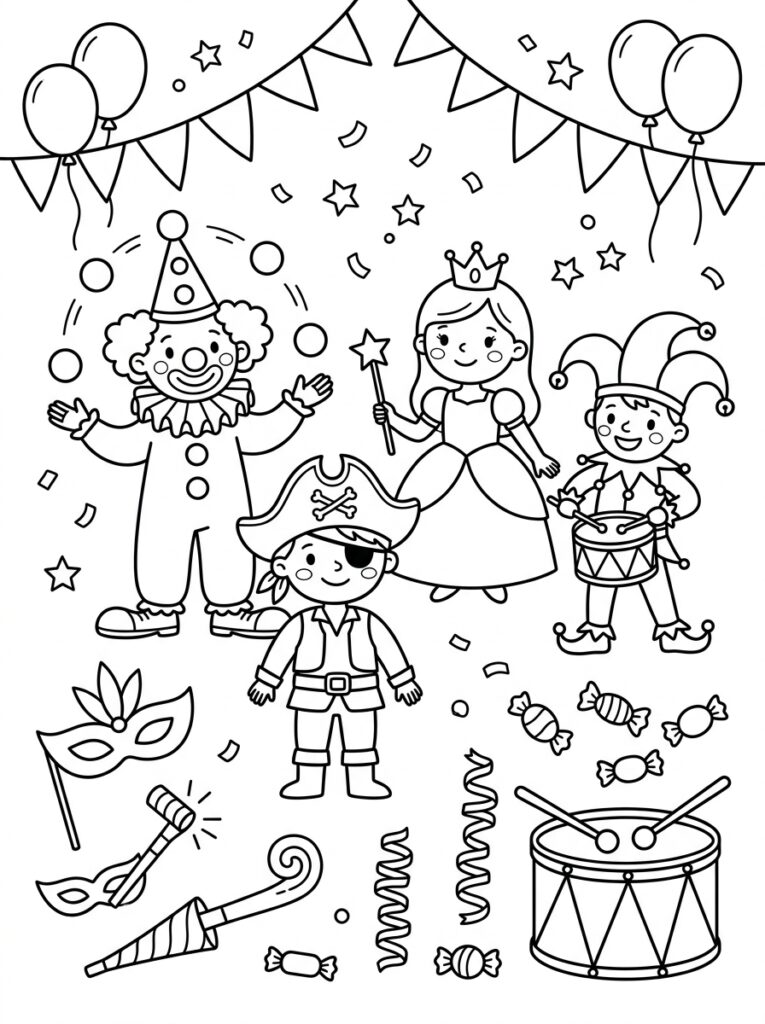 Carnaval Kleurplaten (Gratis PDF Printables) 01 - gratis kleurplaat om te printen
