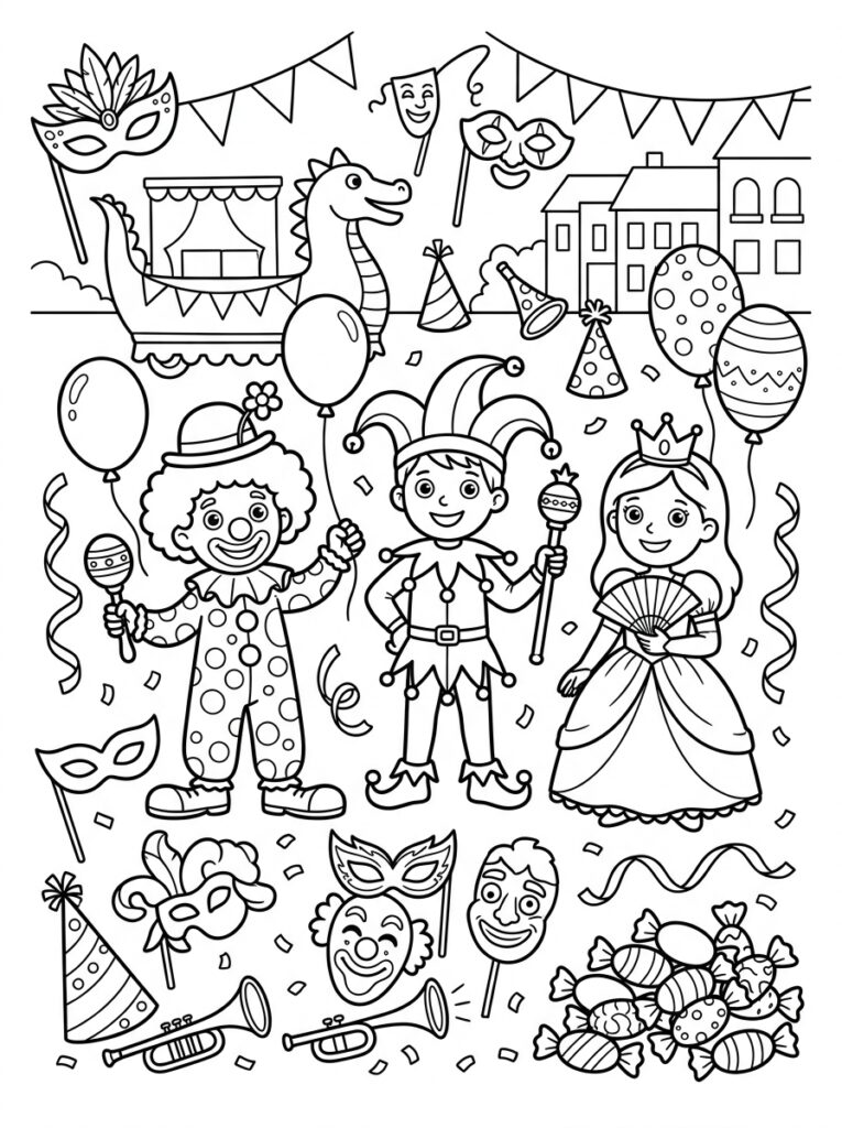 Carnaval Kleurplaten (Gratis PDF Printables) 04 - gratis kleurplaat om te printen