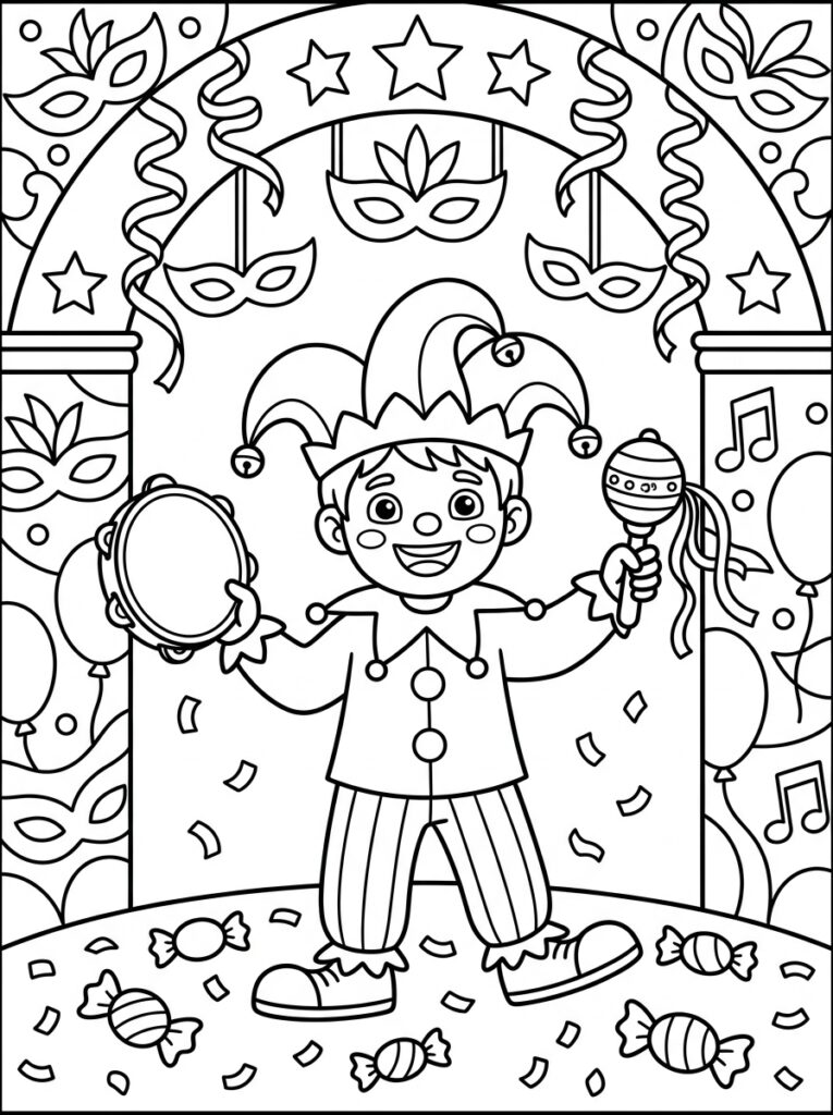 Carnaval Kleurplaten (Gratis PDF Printables) 05 - gratis kleurplaat om te printen