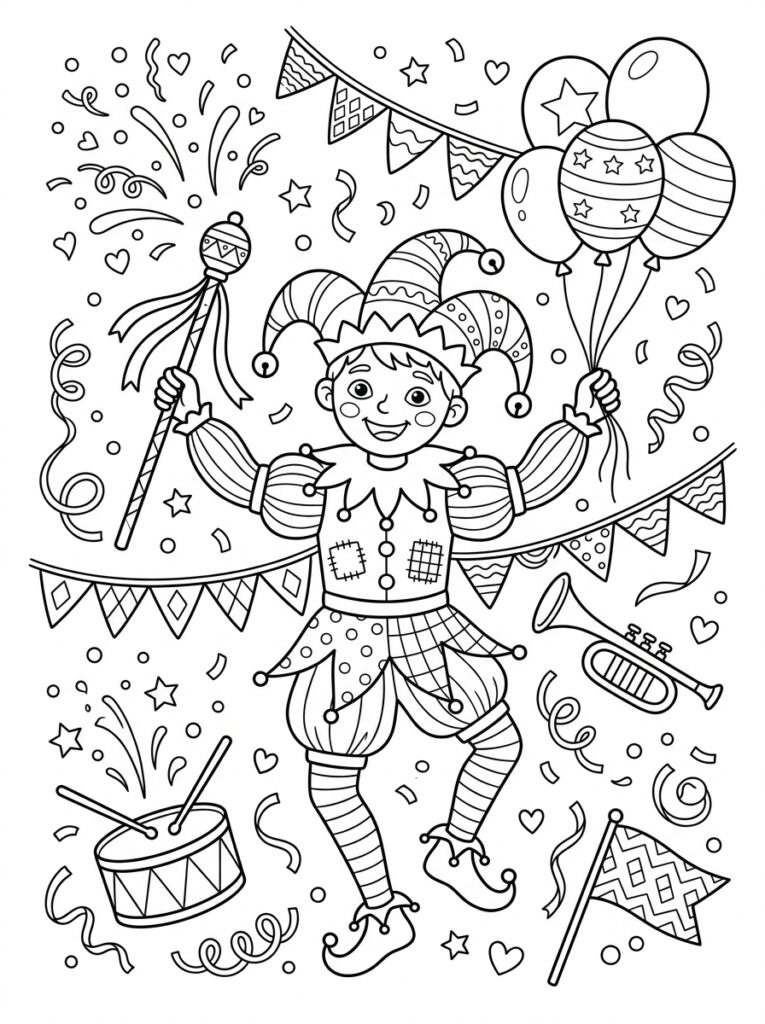 Carnaval Kleurplaten (Gratis PDF Printables) 06 - gratis kleurplaat om te printen