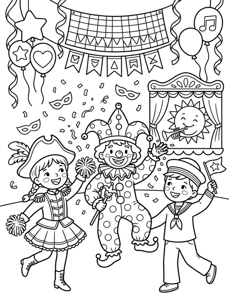 Carnaval Kleurplaten (Gratis PDF Printables) 09 - gratis kleurplaat om te printen