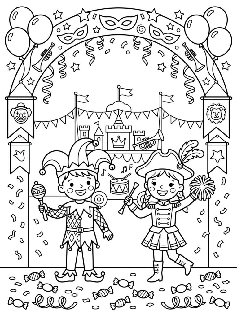 Carnaval Kleurplaten (Gratis PDF Printables) 15 - gratis kleurplaat om te printen