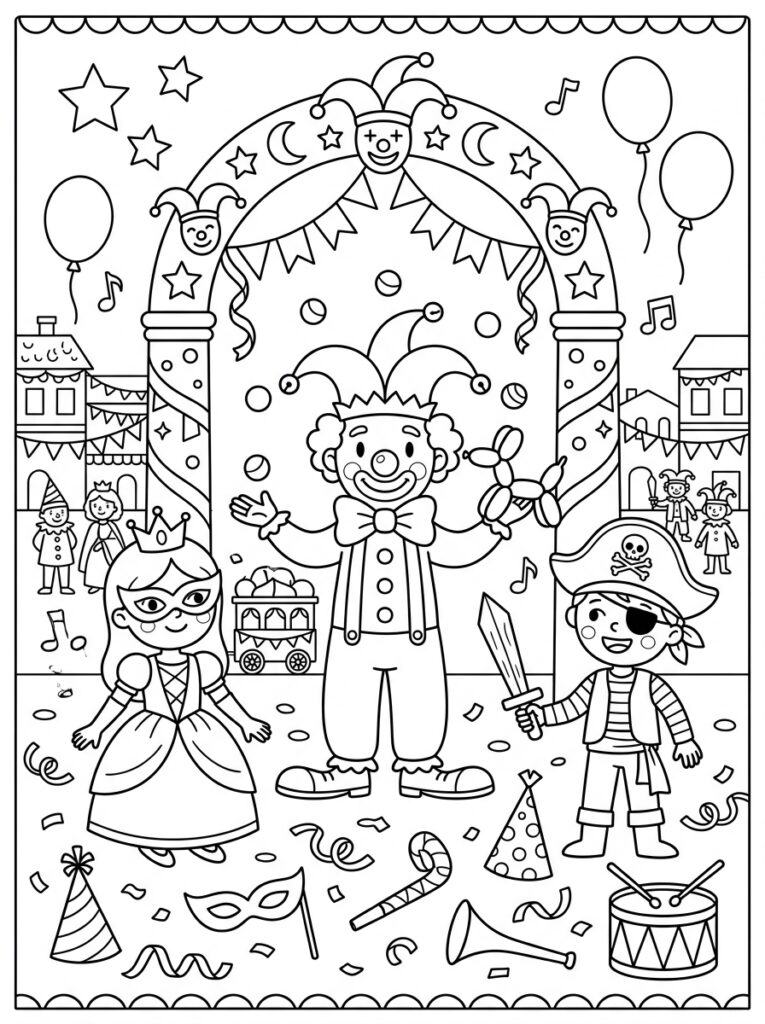 Carnaval Kleurplaten (Gratis PDF Printables) 16 - gratis kleurplaat om te printen