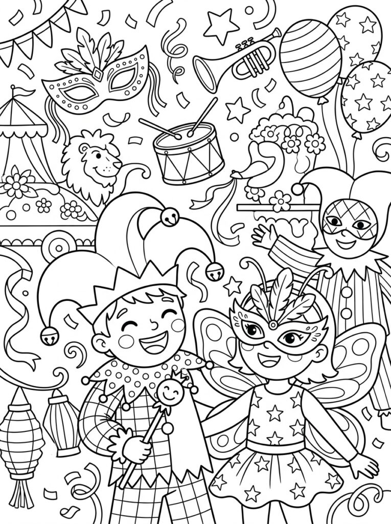 Carnaval Kleurplaten (Gratis PDF Printables) 31 - gratis kleurplaat om te printen