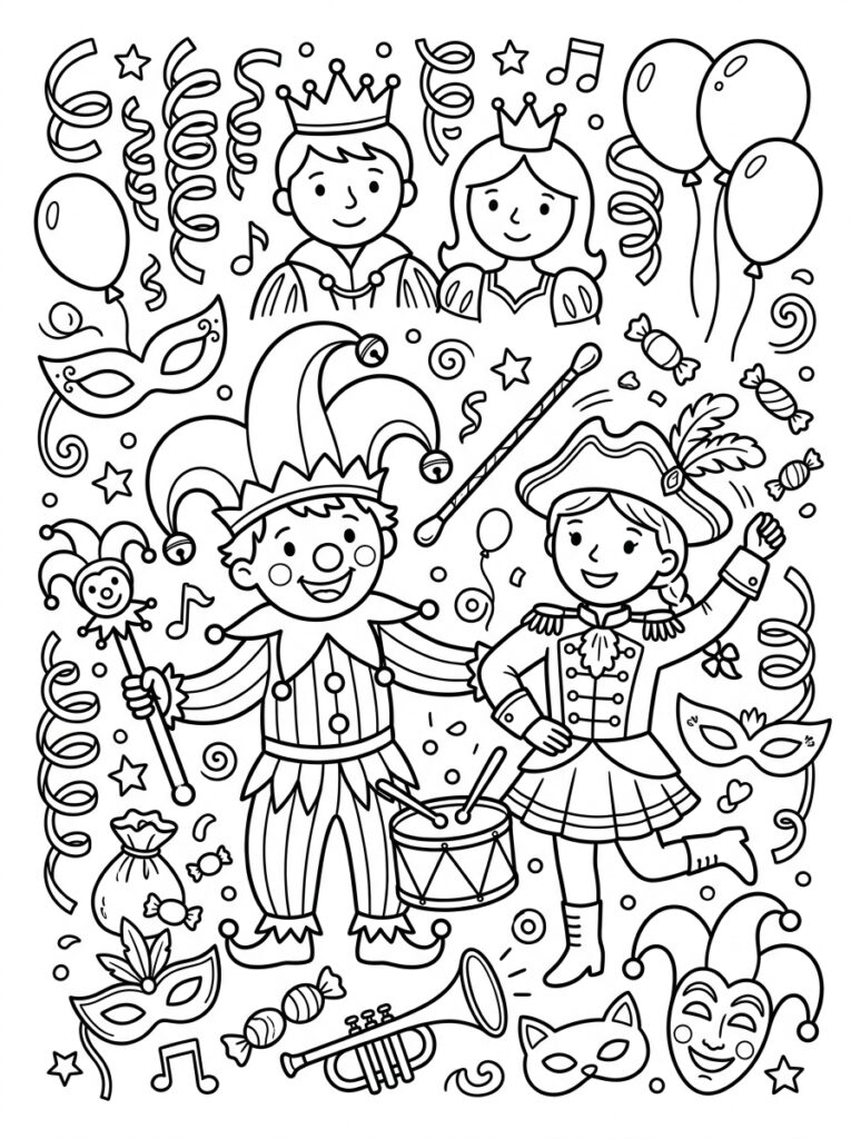 Carnaval Kleurplaten (Gratis PDF Printables) 32 - gratis kleurplaat om te printen