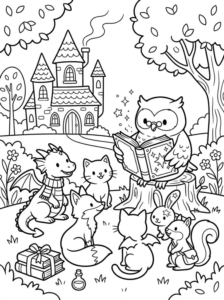 De school van de magische dieren Kleurplaten (Gratis PDF Printables) 07 - gratis kleurplaat om te printen