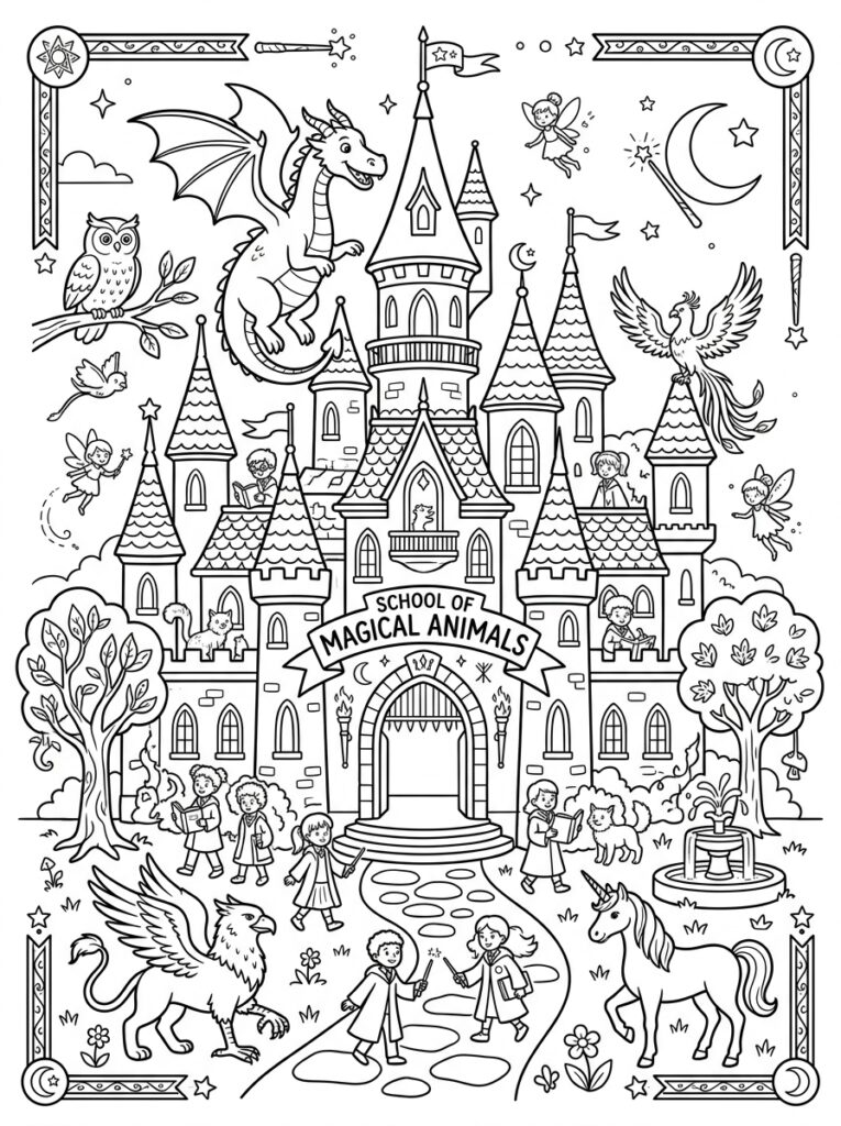De school van de magische dieren Kleurplaten (Gratis PDF Printables) 27 - gratis kleurplaat om te printen