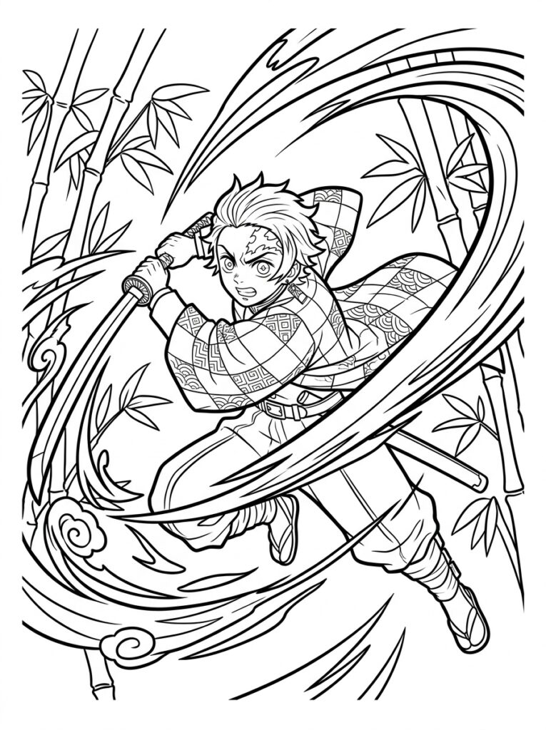 Demon Slayer Kleurplaten (Gratis PDF Printables) 01 - gratis kleurplaat om te printen