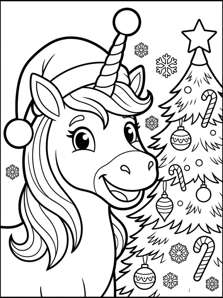 Eenhoorn kerst Kleurplaten (Gratis PDF Printables) 05 - gratis kleurplaat om te printen