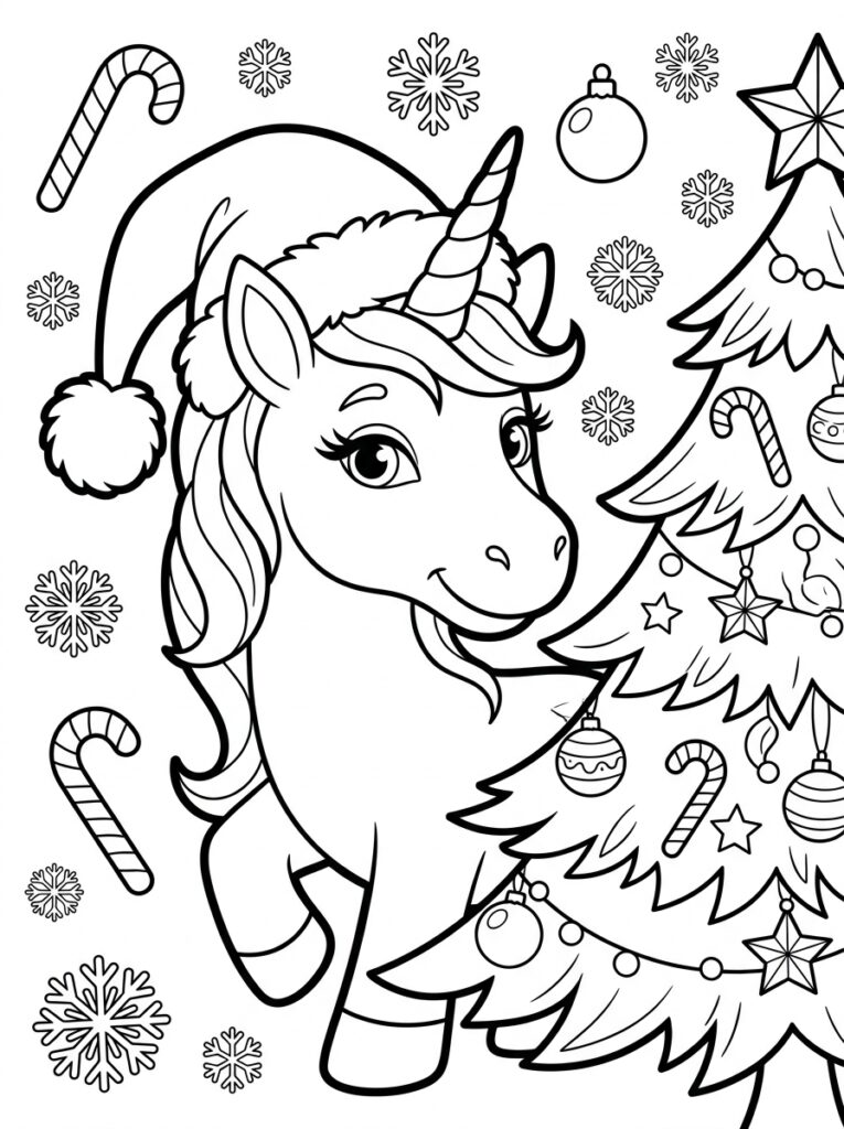 Eenhoorn kerst Kleurplaten (Gratis PDF Printables) 06 - gratis kleurplaat om te printen