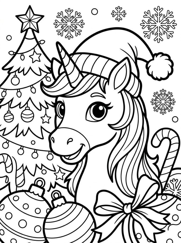 Eenhoorn kerst Kleurplaten (Gratis PDF Printables) 07 - gratis kleurplaat om te printen