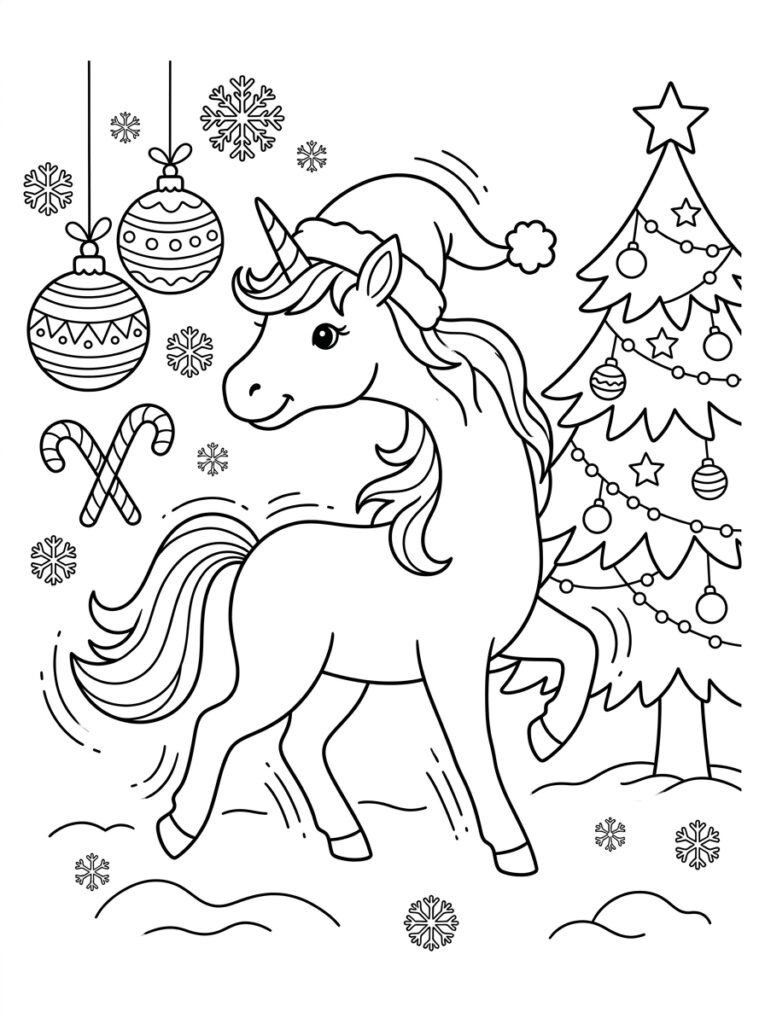Eenhoorn kerst Kleurplaten (Gratis PDF Printables) 08 - gratis kleurplaat om te printen