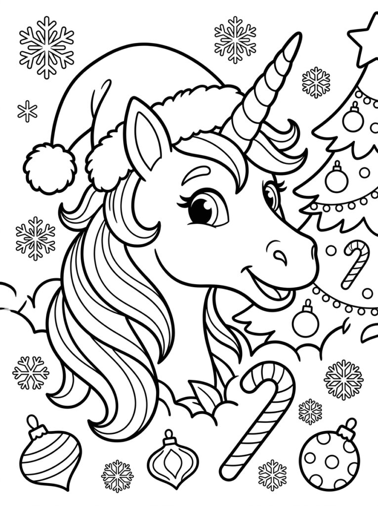Eenhoorn kerst Kleurplaten (Gratis PDF Printables) 09 - gratis kleurplaat om te printen