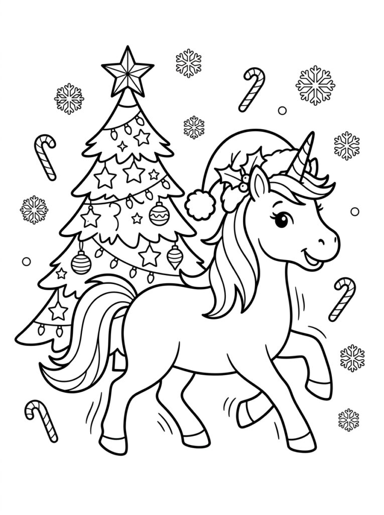 Eenhoorn kerst Kleurplaten (Gratis PDF Printables) 11 - gratis kleurplaat om te printen