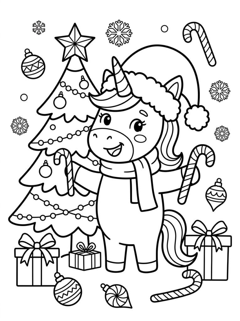 Eenhoorn kerst Kleurplaten (Gratis PDF Printables) 12 - gratis kleurplaat om te printen